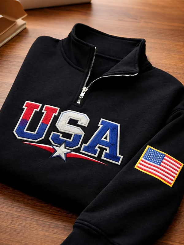Men's USA Retro American Flag Print Half Zip Sweatshirt