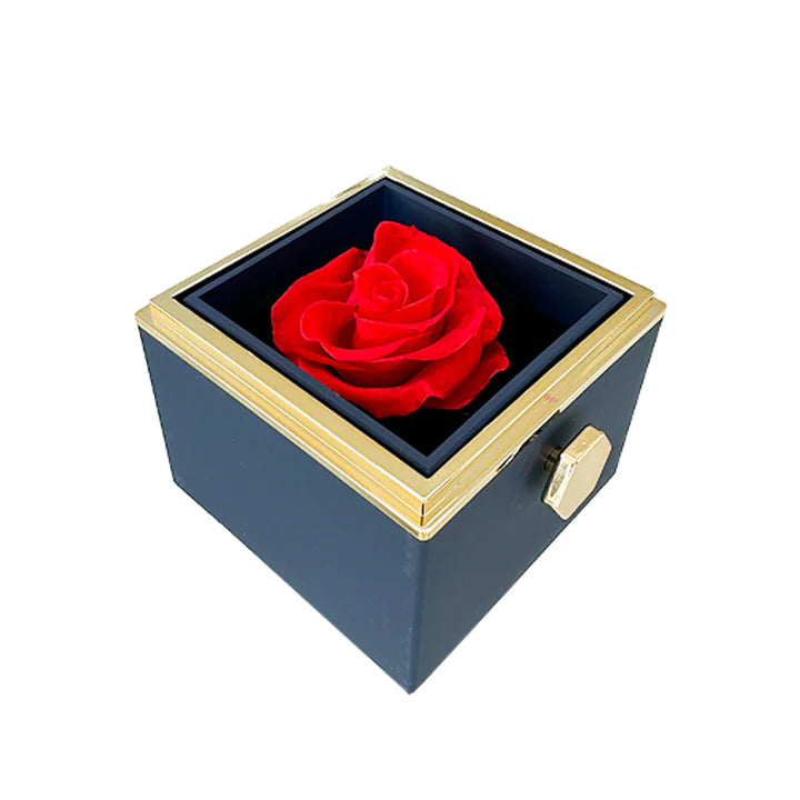 Pheromania ETERNALLY PRESERVED ROTATING ROSE BOX - W/ ENGRAVED HEART NECKLACE