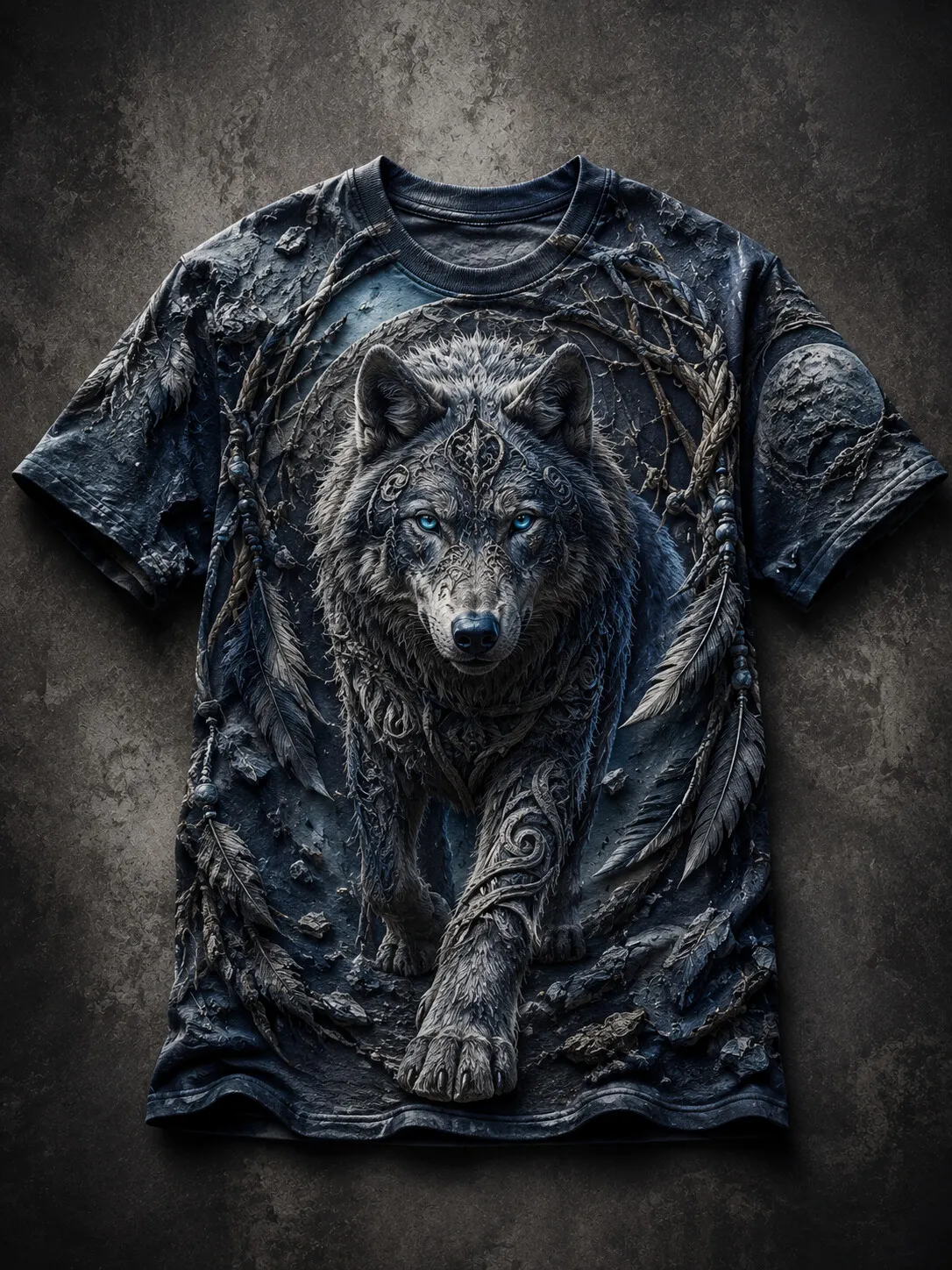 Men's Retro Viking Mysterious Wild Wolf Art Print Casual T-Shirt