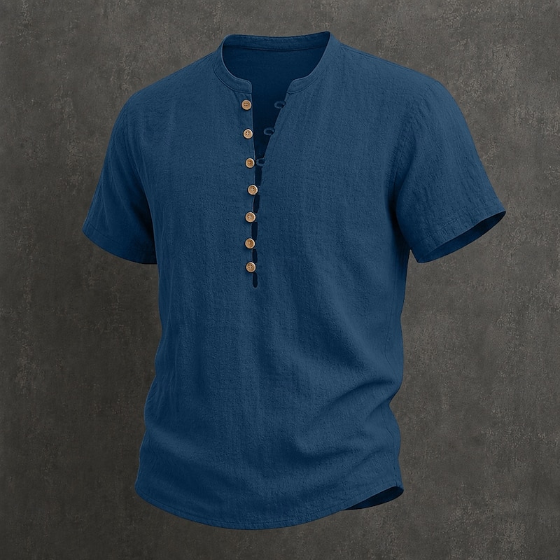 Men's Linen Popover Shirt - Casual Summer Button-Up