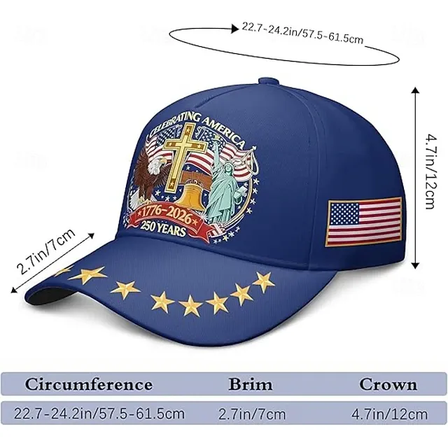 Men's USA 250th Anniversary Patriotic Cap | Embroidered Eagle, Cross & Liberty Statue Baseball Hat
