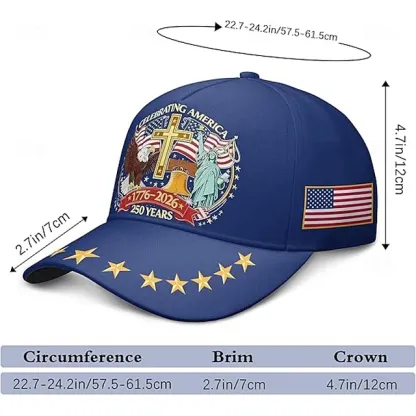 Men's USA 250th Anniversary Patriotic Cap | Embroidered Eagle, Cross & Liberty Statue Baseball Hat