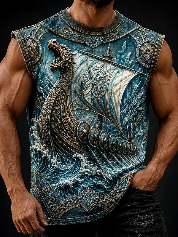 Men's Viking Dragon Boat Print Tank Top