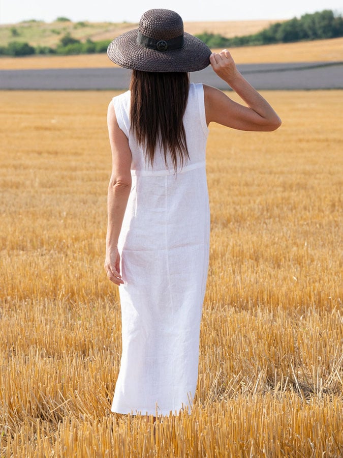 Women's Casual Button Down Cotton Linen Sleeveless Dress