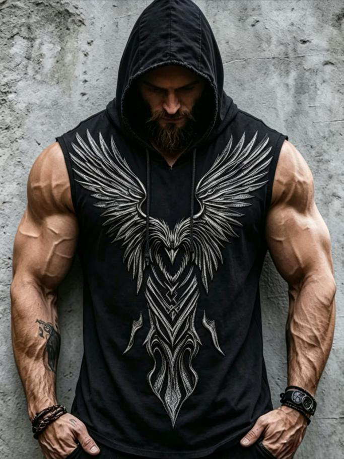 Men's Viking Eagle Wing Art Print Hooded Tank Top
