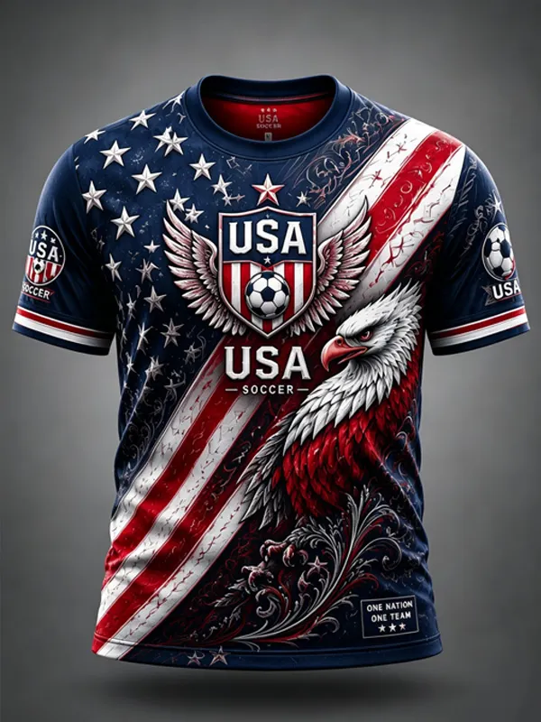 Men's USA Eagle Flag Soccer Art Print T-Shirt