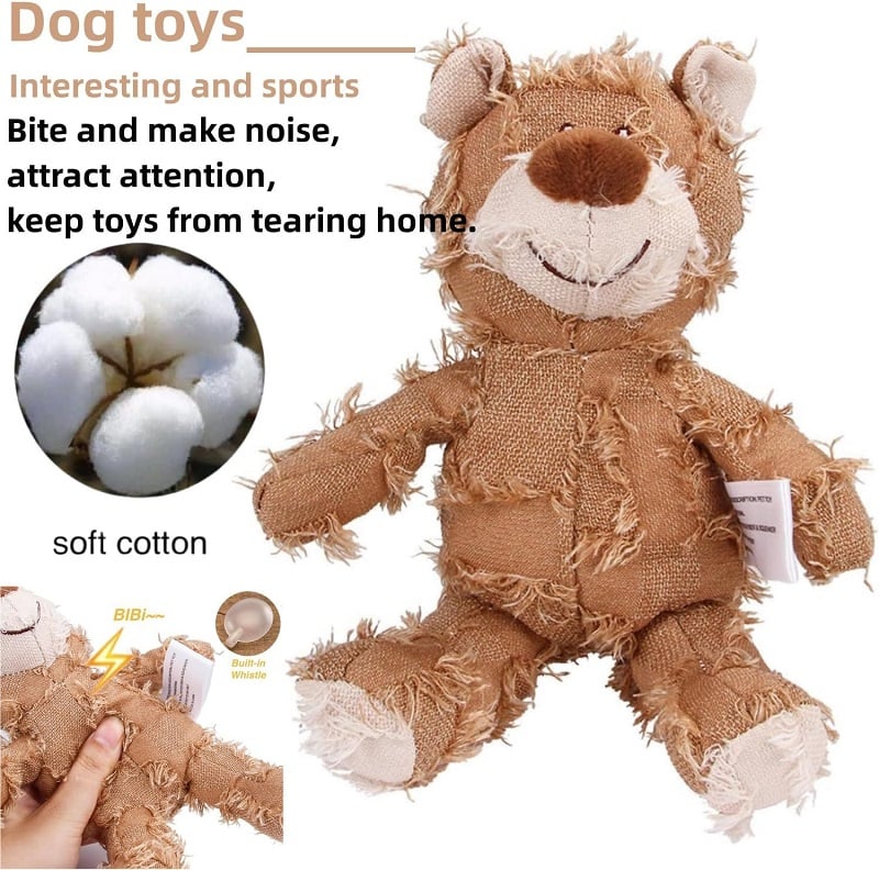 Indestructible Robust Teddy Bear Dog Toy - Training Interactive Play Dog Toys for Aggressive Chewers
