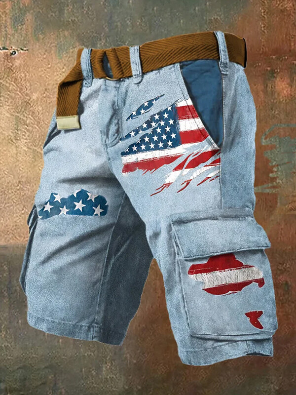 Men's American Flag Independence Day Art Print Denim-Like Casual Shorts