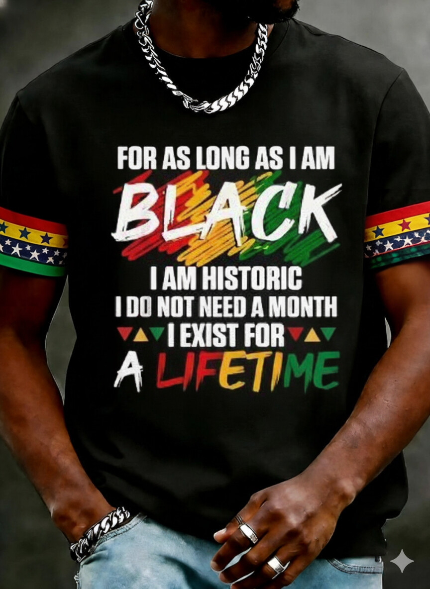 Men's Black A Lifetime Colorblock Print Casual T-Shirt