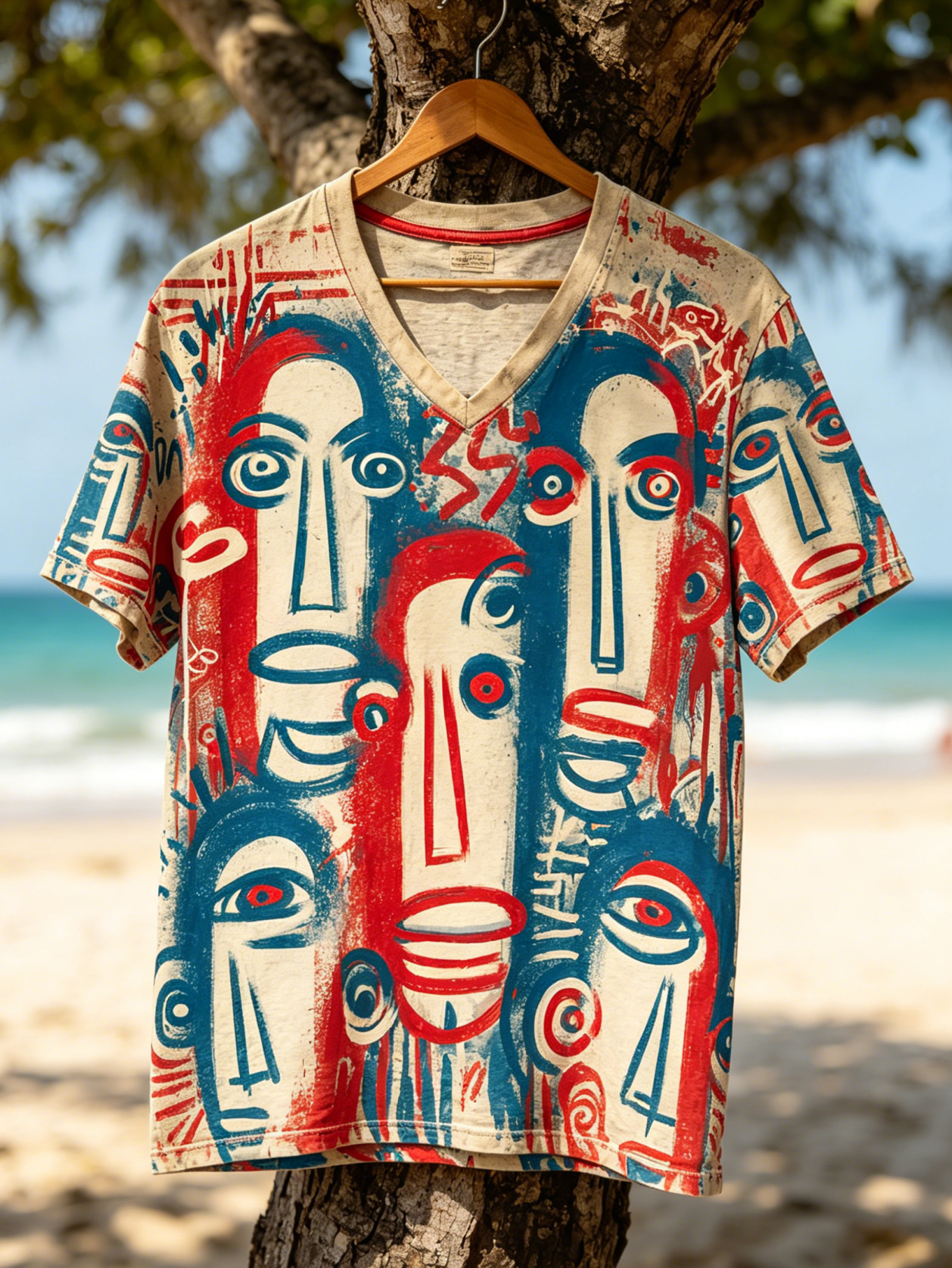 Men's Tribal Face Art Print T-Shirt