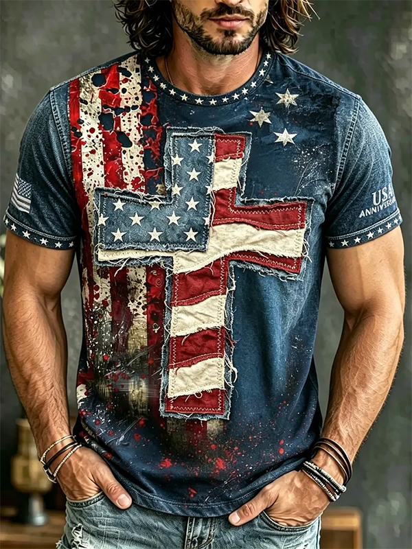 Men's American Flag Cross Print T-Shirt