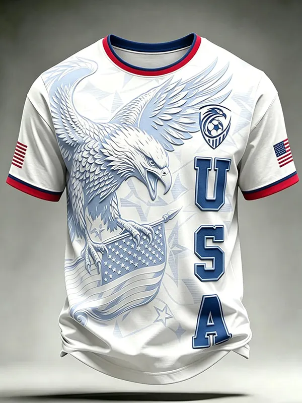 Men's USA Eagle and Soccer Print Sporty T-Shirt