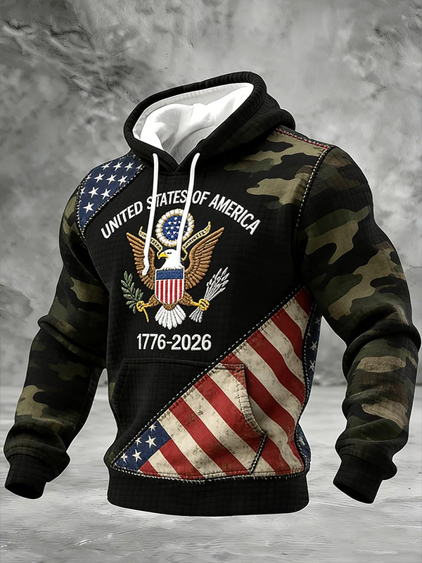 Men's United States of America Flag Camo Print Casual Hoodie
