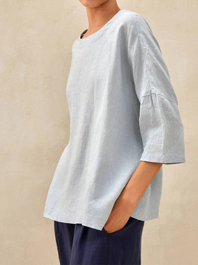 Women's solid color cotton and linen casual top