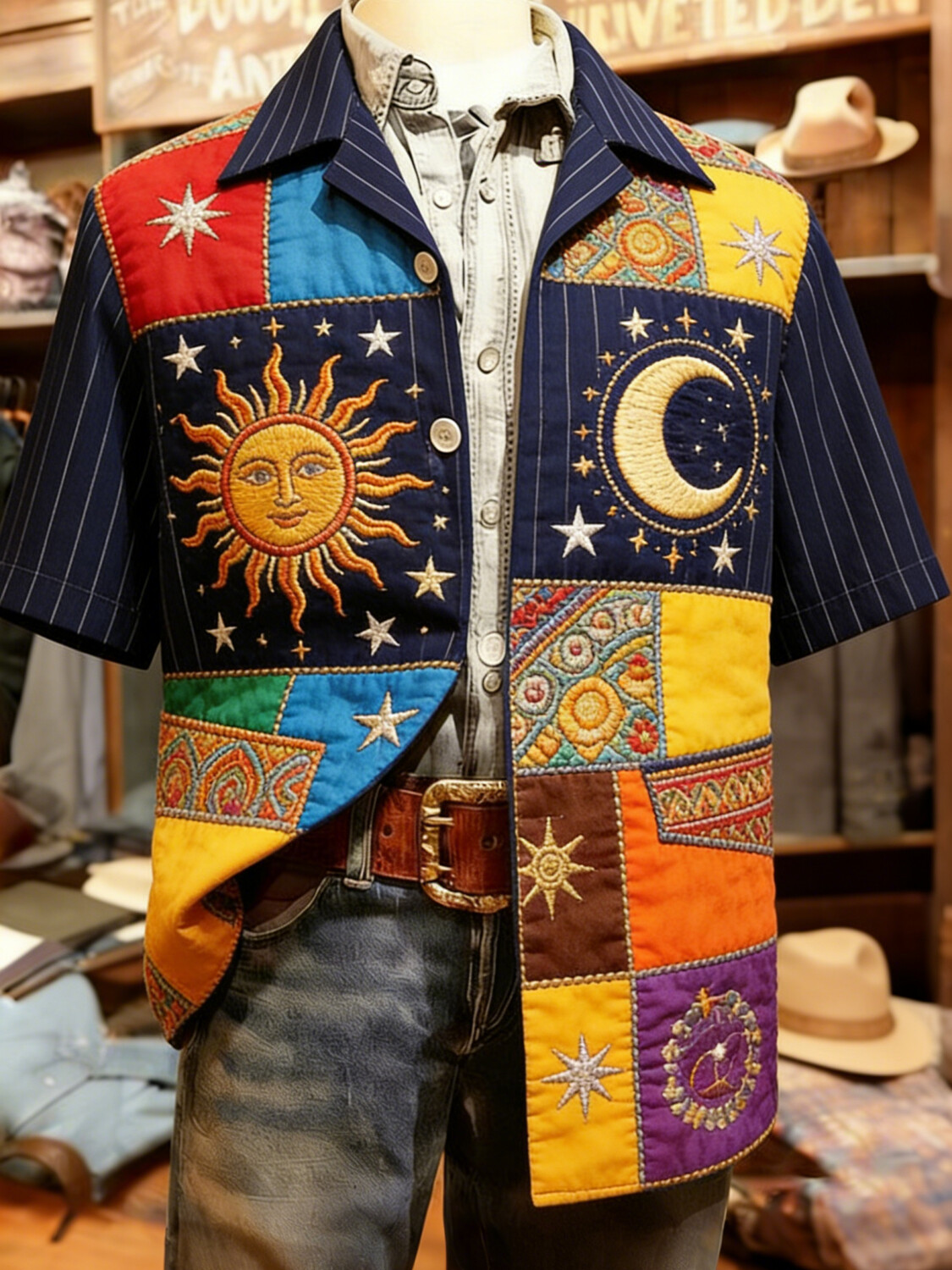 **Star-Spangled Geometric Sun & Moon Tee**