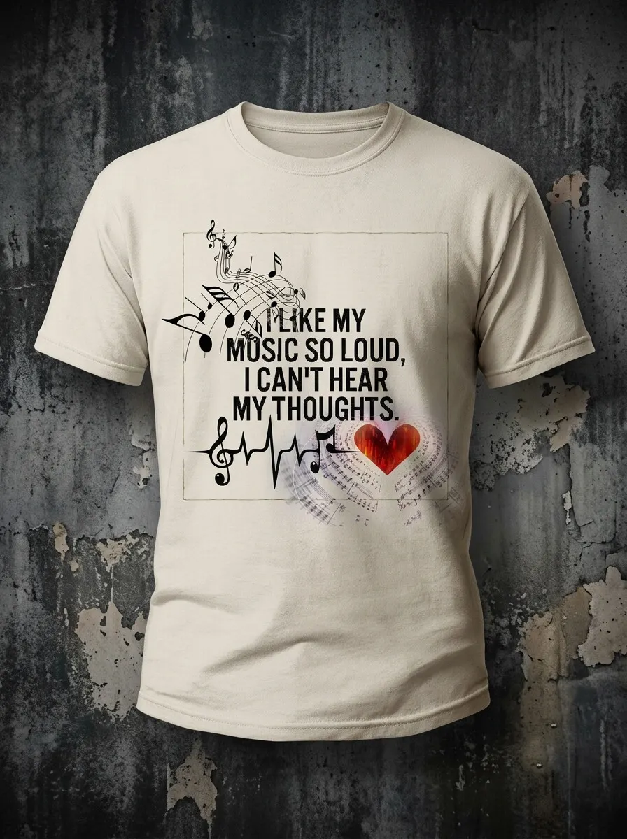 Men's I Like My Music So Loud Musical Note Heartbeat Art Print T-Shirt