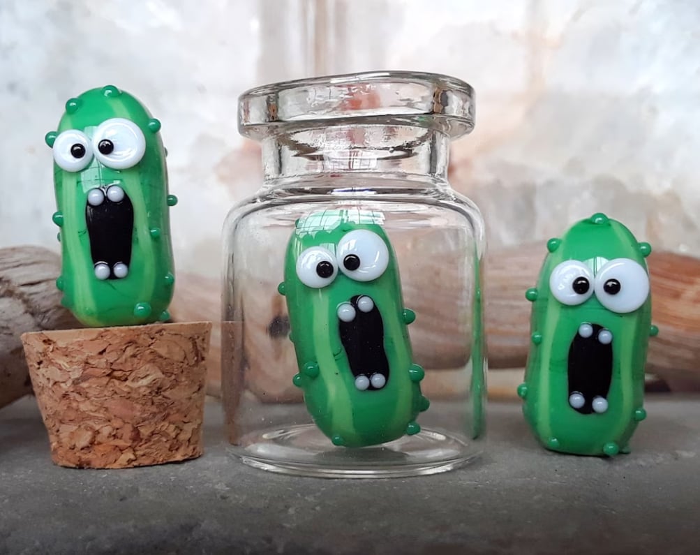 Miniature Glass Screaming Pickle in a Bottle