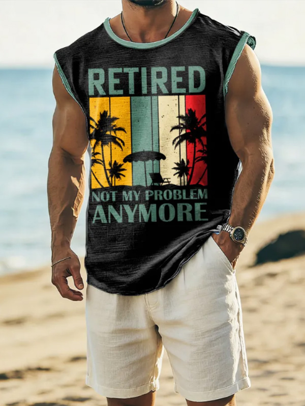 Men's Retired Not My Problem Anymore Art Print Beach Tank Top