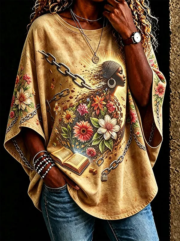 Women's Black Women'S Intellectual Power Art Print Casual T-Shirt