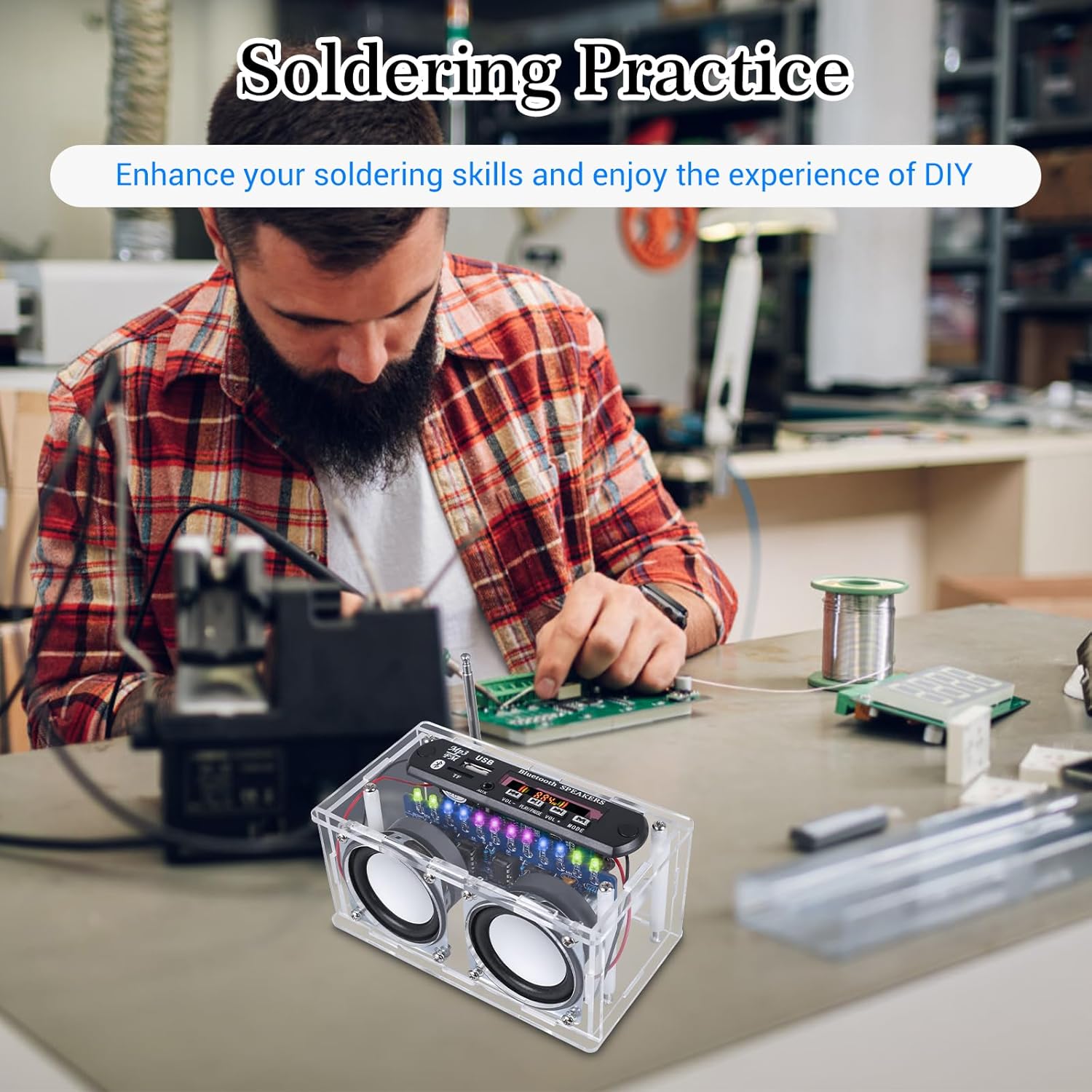 ⏰Historical Lowest Price: Save 49%- DIY Bluetooth Compatible Speaker Soldering Kit with LED Spectrum