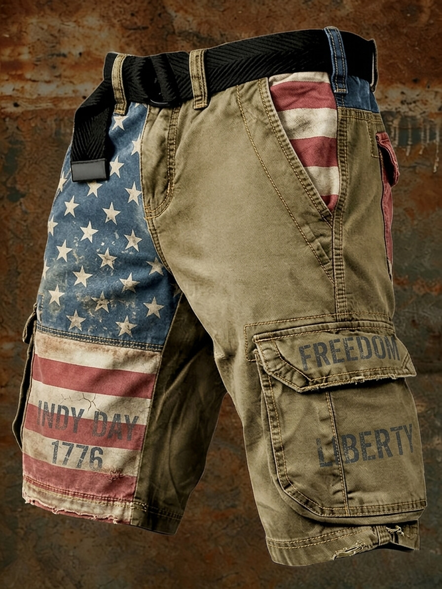 Men'S Independence Day American Flag Print Denim-Like Casual Shorts