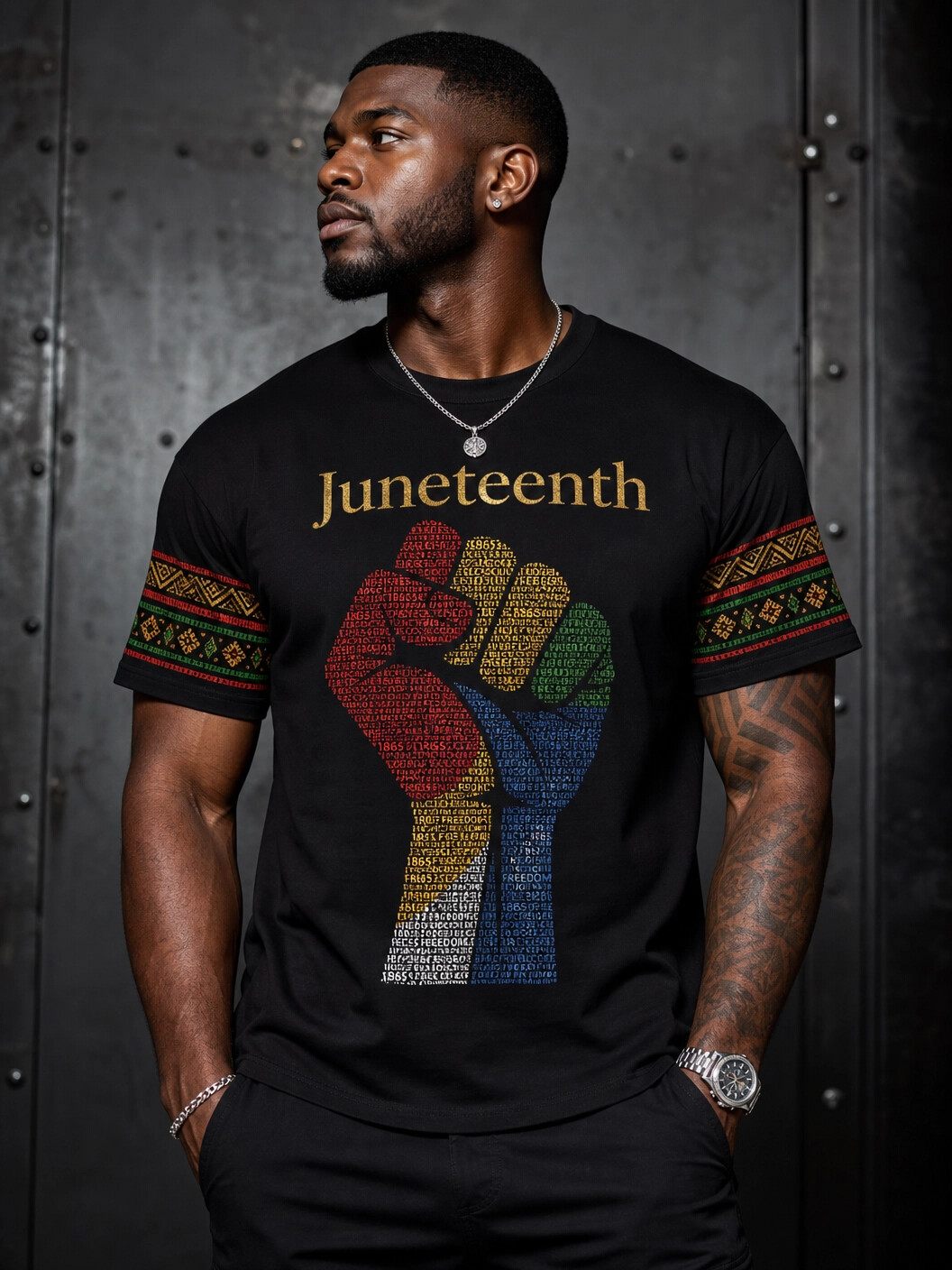Men's Juneteenth Fist Black Power Ethnic Print Casual T-Shirt