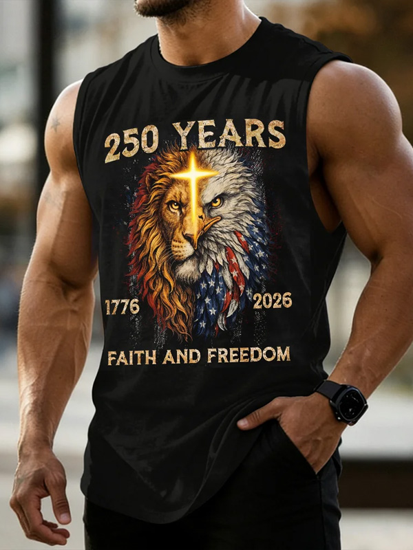 Men's 250 Years 1776-2026 Lion And Eagle Faith and Freedom Art Print Tank Top