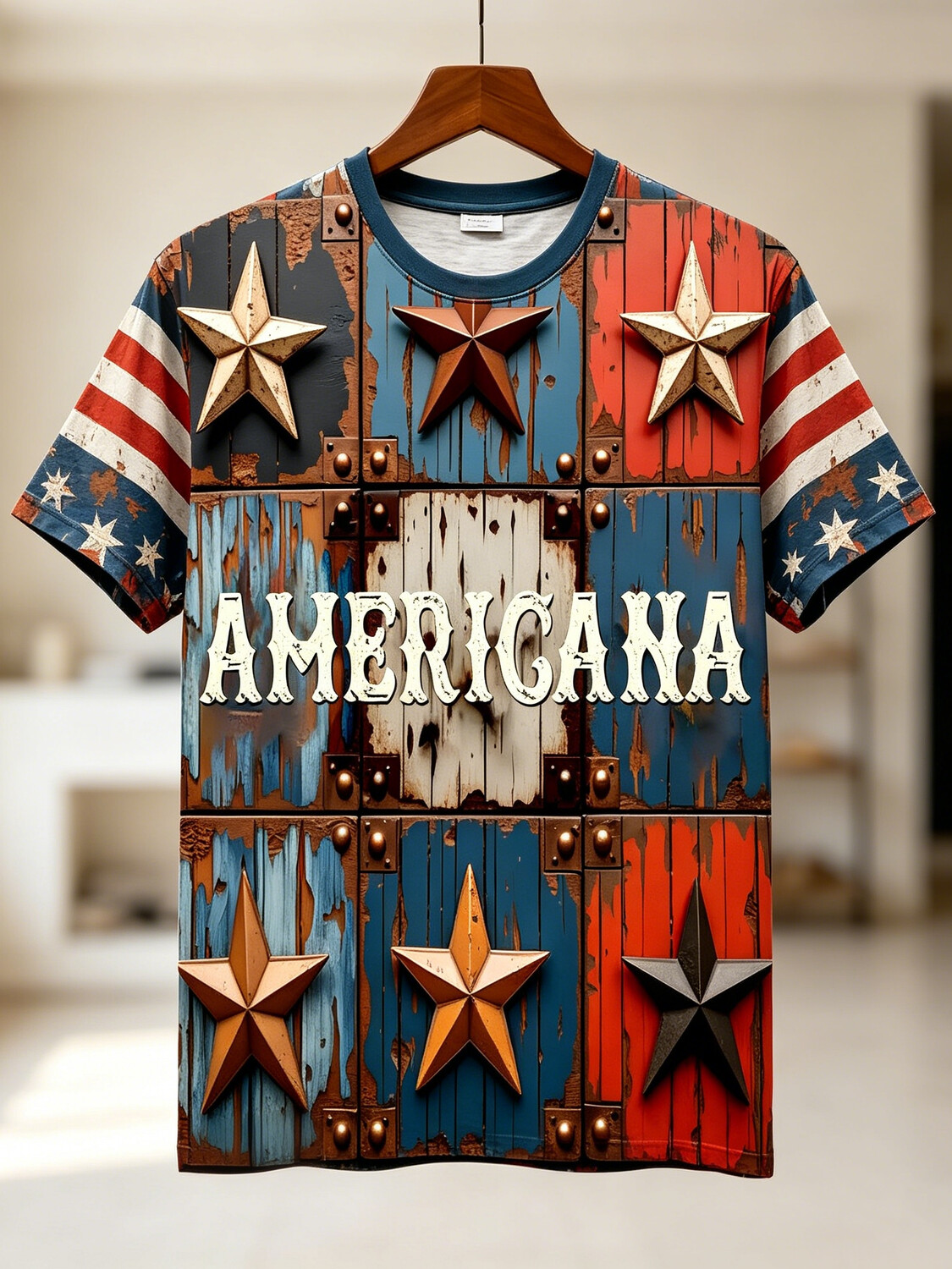 Men's Colorblock Americana Print Casual T-Shirt