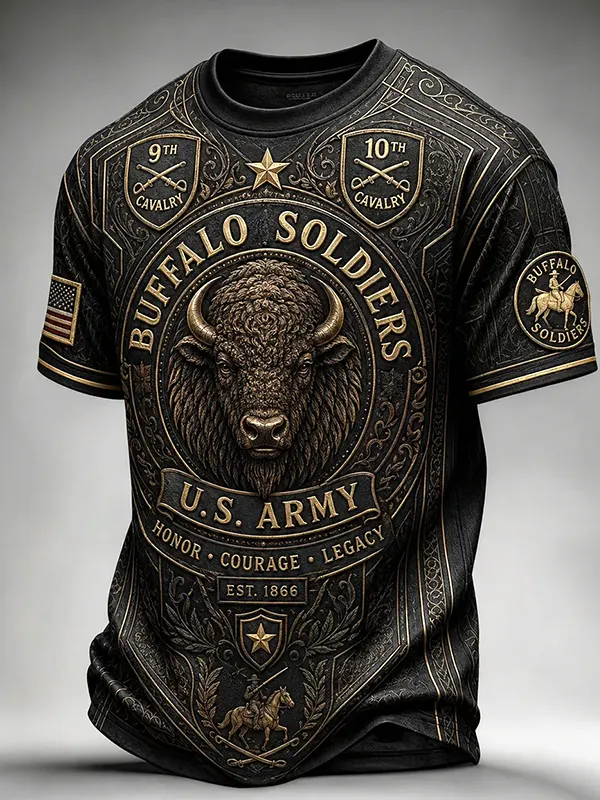 Men's Buffalo Soldiers US Arm Art Print T-Shirt