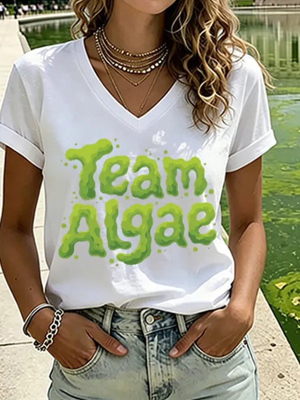 Women's Team Algae Art Print V Neck Short Sleeve T-Shirt