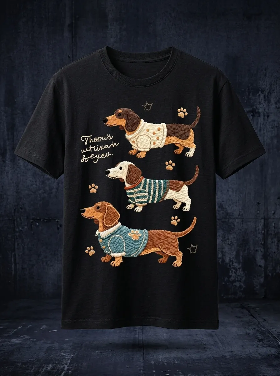 Men's Cute Dachshund Art Print Cotton Casual T-Shirt
