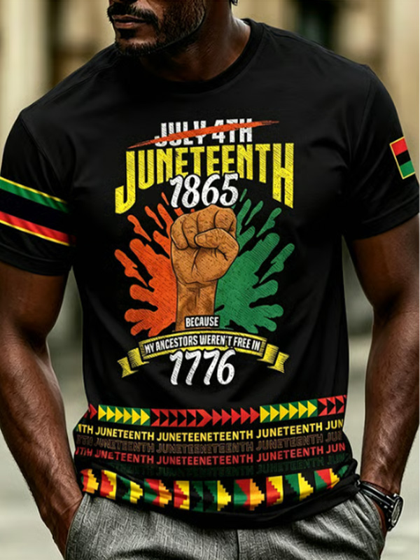 Men's Juneteenth 1865 Black History My Ancestors Weren't Free In 1776 Print T-Shirt