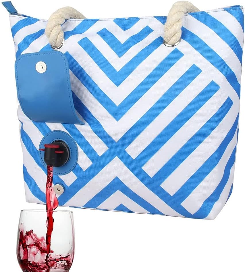 Beach Wine Tote Bag Wine Cooler Bag Leakproof Insulated Purse Carrier With Spout