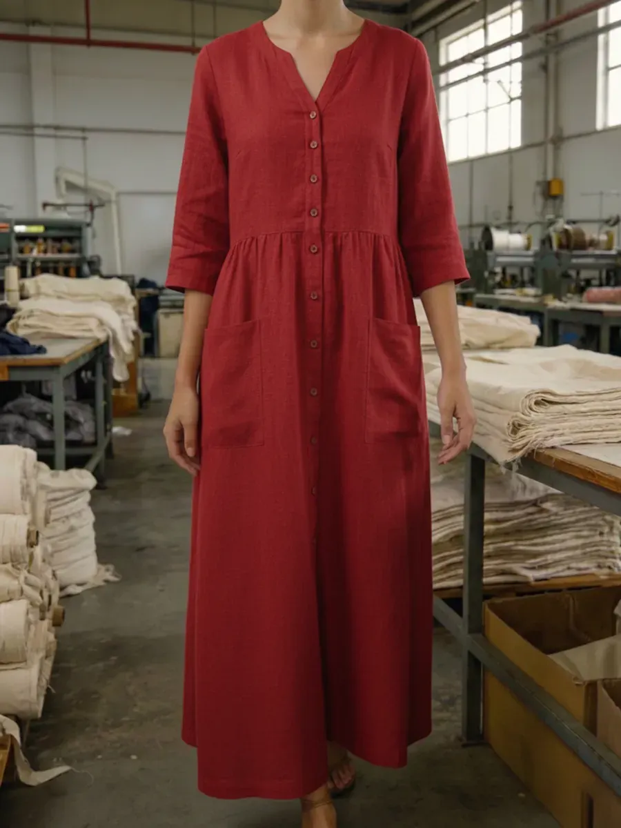 Women's Casual Solid Color Pocket Shirt Dress