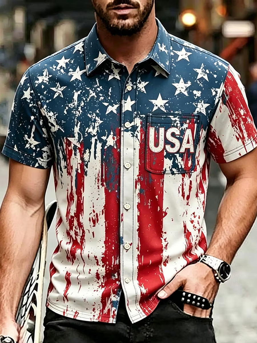 Men's American Flag T-Shirt 4th of July Patriotic Casual