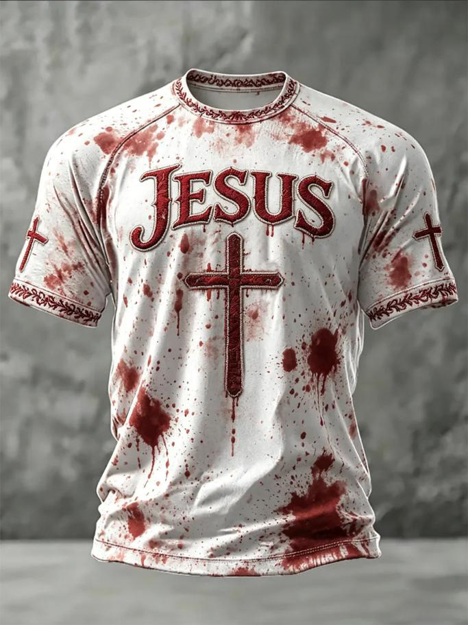 Men's Jesus Faith Cross Dark Art Print Casual T-Shirt