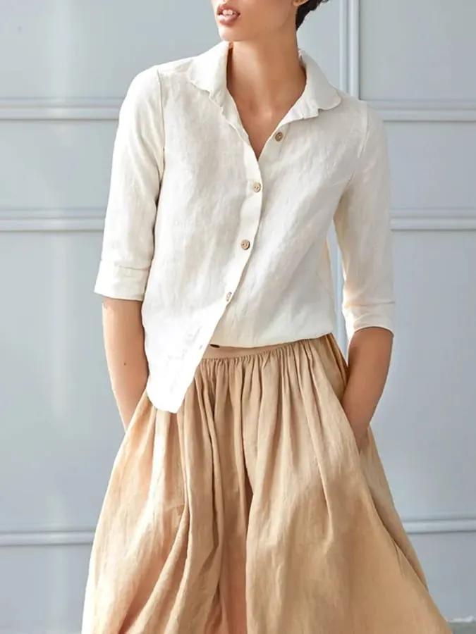 Women's Cotton Linen Casual Button-Up Shirt