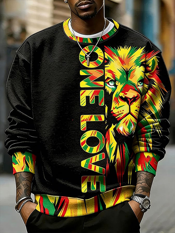 Men's Reggae Music One Love Lion Art Print Casual Sweatshirt