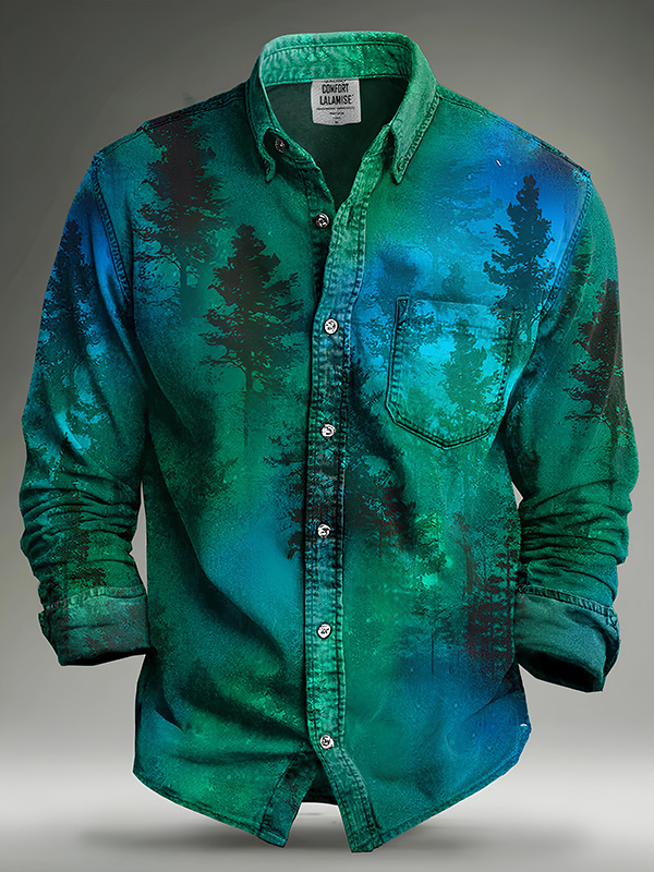 Men's Forest Abstract Tie Dye Print Long Sleeve Shirt