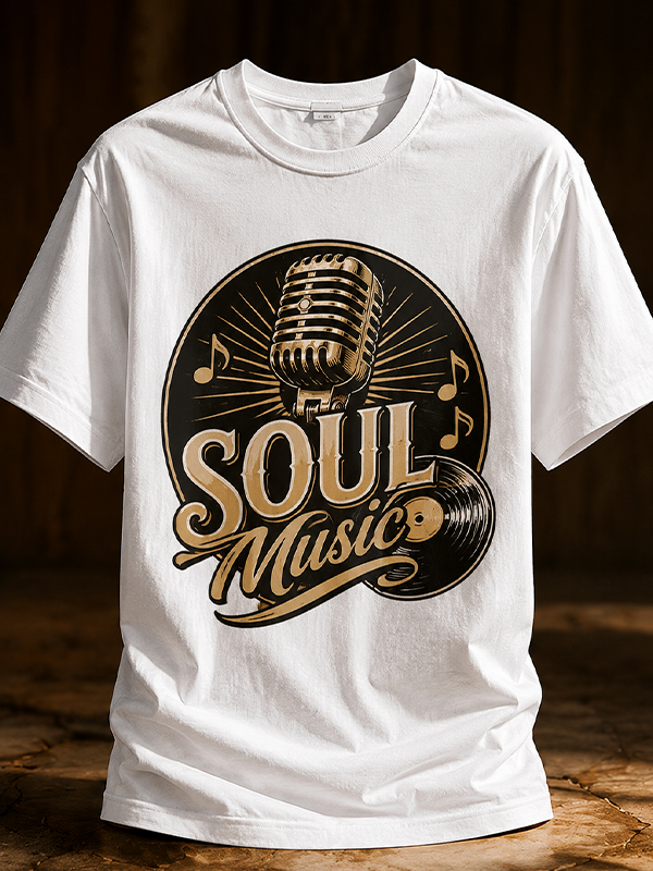 Men's Retro Soul Music Print Cotton Casual T-Shirt