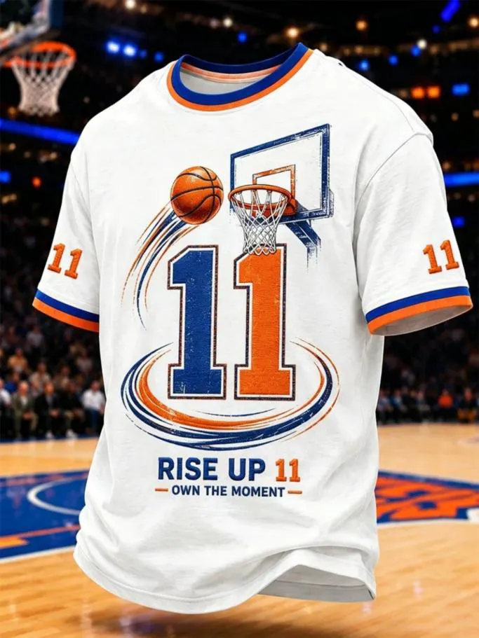 Men's Basketball Sport Number 11 Rise Up Print Casual T-Shirt