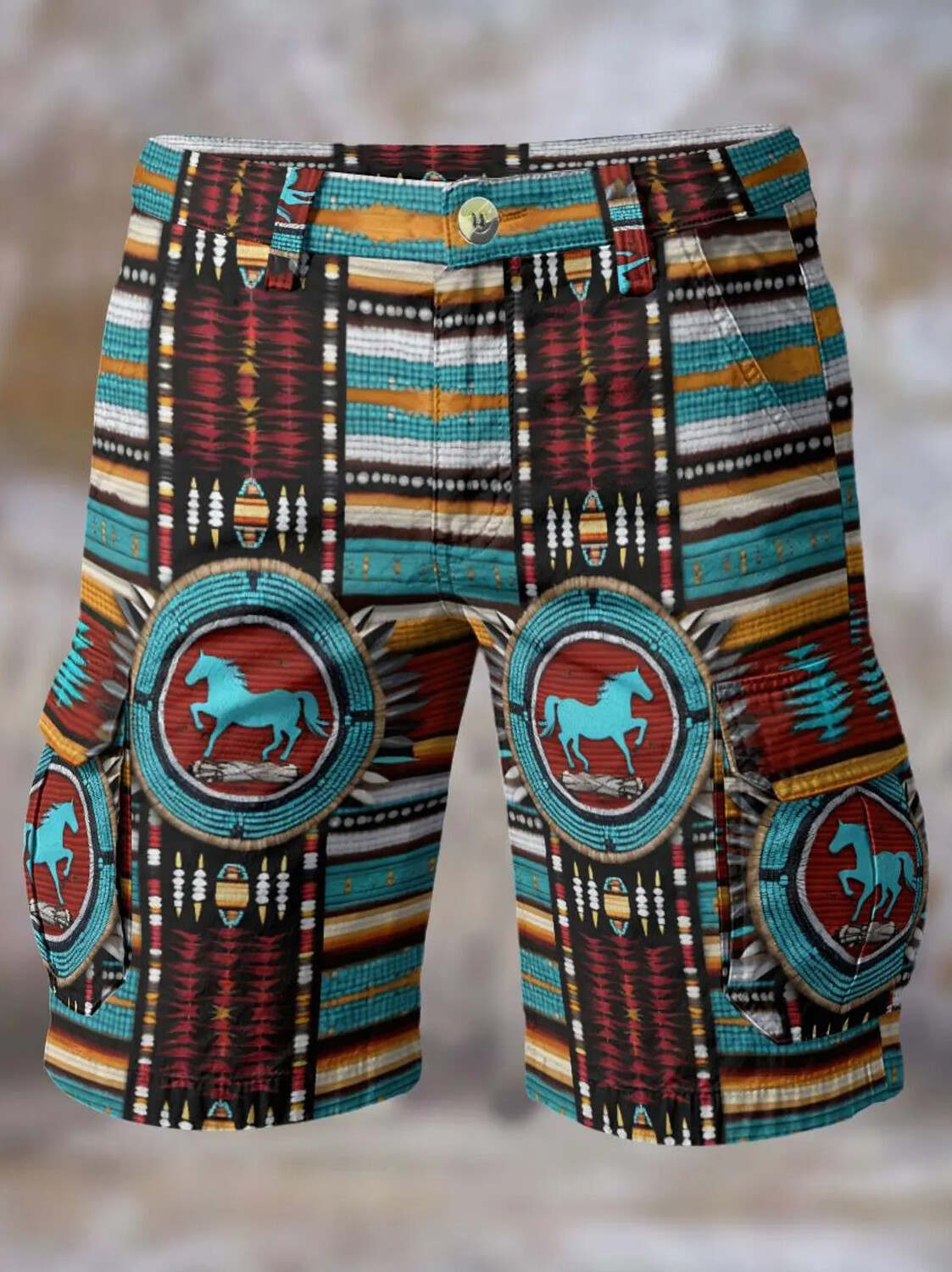 Men's Tribal Aztec Horse Print Summer Beach Festival Shorts