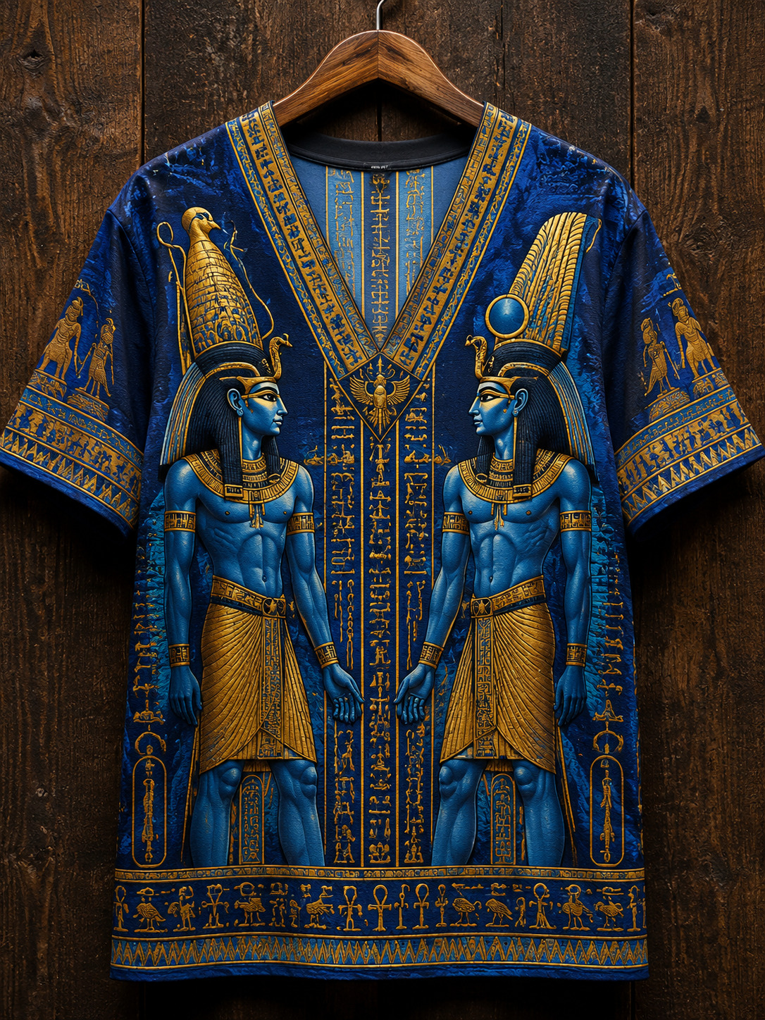 Men's Ancient Egyptian Motifs Pharaoh Print Casual V Neck T-Shirt
