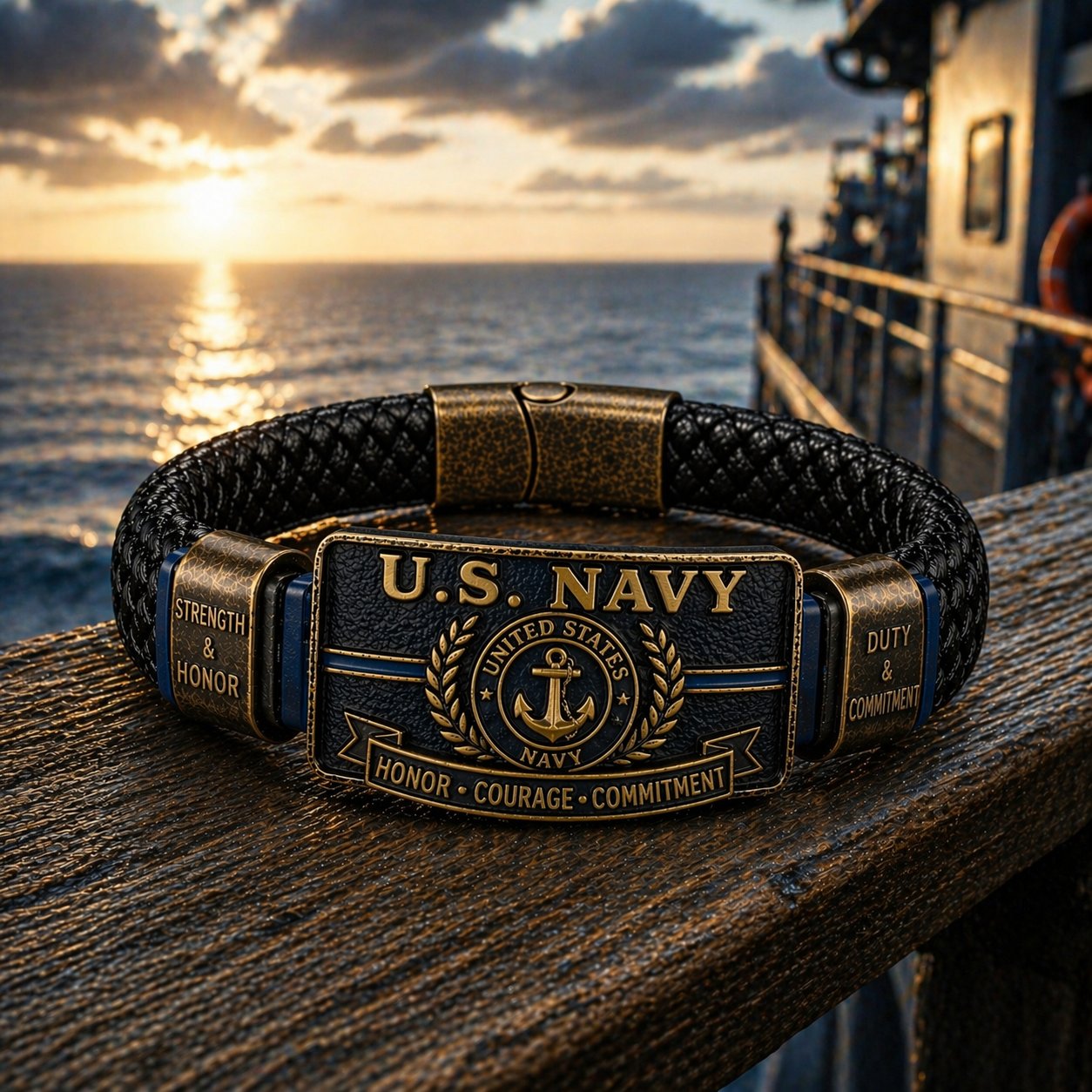 🚢U.S. NAVY “Honor • Courage • Commitment” Bracelet