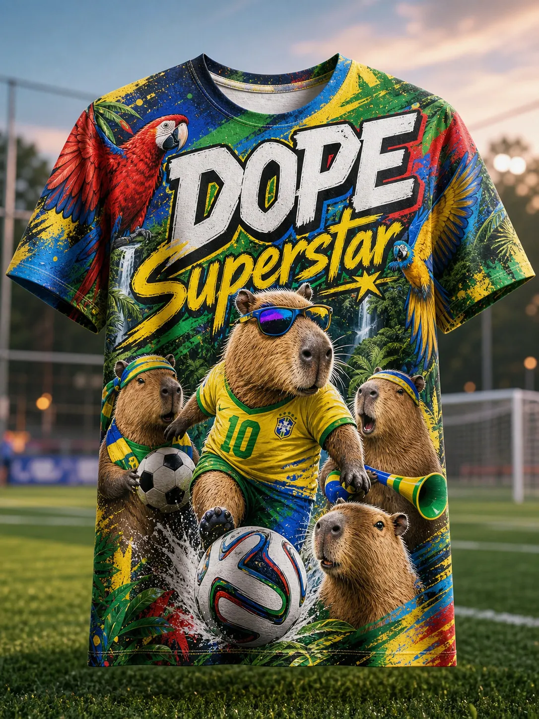 Men's Brazil National Football Team Capybaras Print Casual T-Shirt