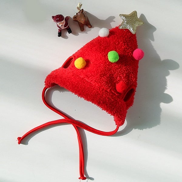 Dog and Cat Christmas Matching Costumes-Tree Pompon Hat & Reindeer Bib Set