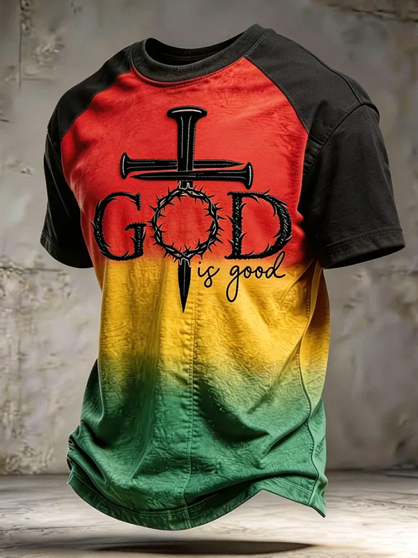 Men's God Is Good Faith Cross Art Print T-Shirt