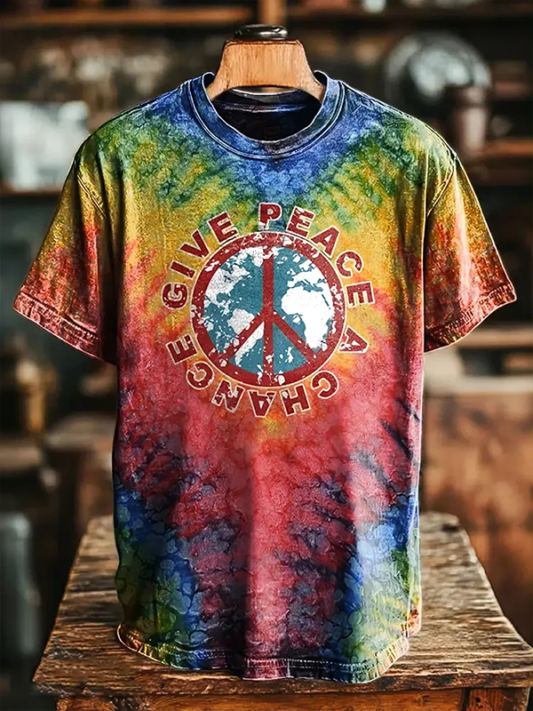 Men's Give Peace A Chance Tie-Dye Print Casual T-Shirt