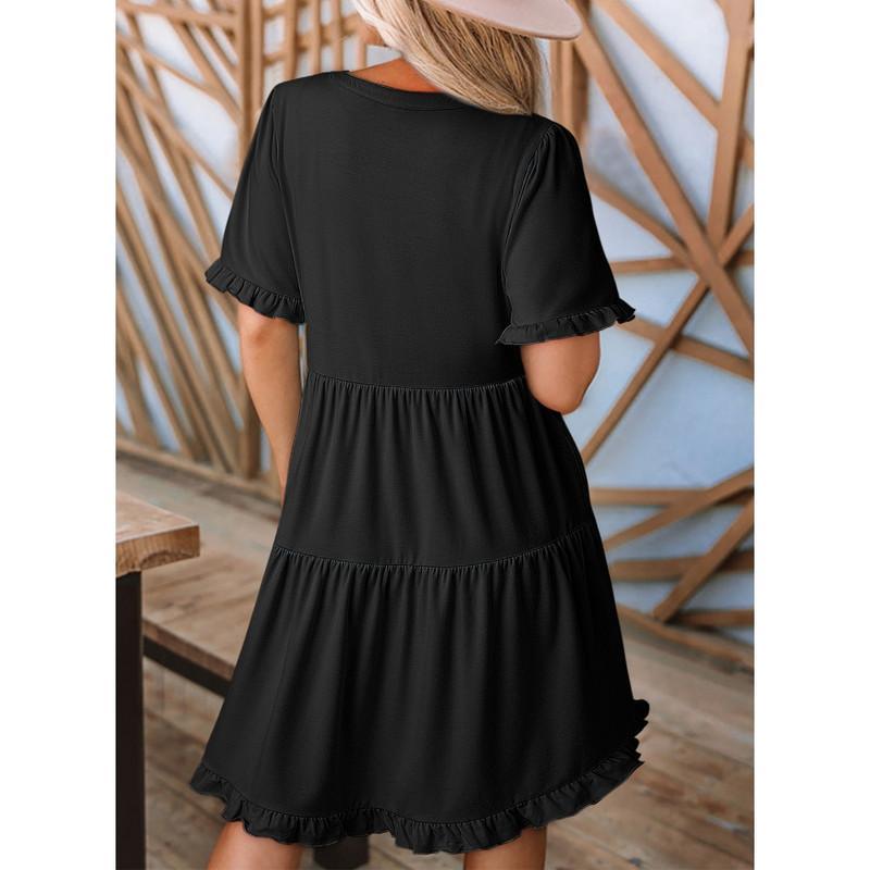🔥🌈2026 Summer Hot Sale 60% OFF🌈Women's V Neck Ruffle Casual A-Line Flowy Swing Shift Dress