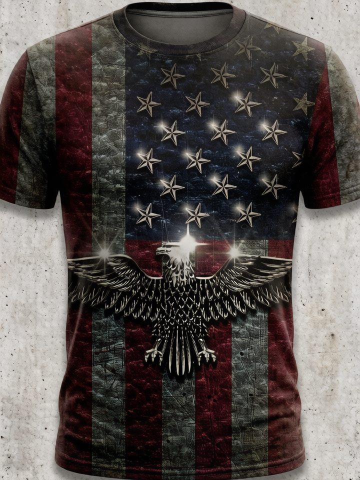 Men's Star Stripe Flag Eagle Print Casual T-Shirt